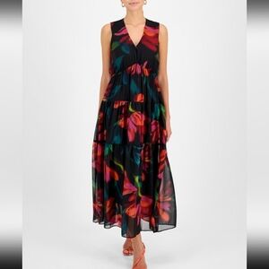 Robbie Bee Vibrant Floral Maxi Dress NWT